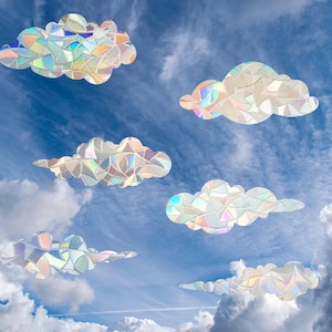 6 clouds suncatcher sticker, clouds rainbow maker decal, suncatcher for windows, self adhesive window cling, sun catcher window art