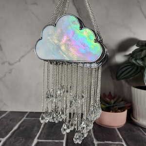 Stained Glass Cloud Suncatcher: Iridescent Crystal Raindrops