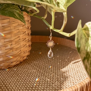 Plant Vine Charms | Hanging Suncatcher with Sun | Celestial Sparkling Crystal | Houseplant Accessory | Reflective Prism for Window