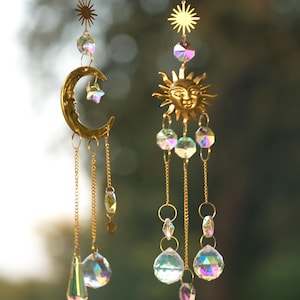 Sun and Moon Crystal Suncatcher: Rainbow Maker Window Hanging, Christmas Gift for Her