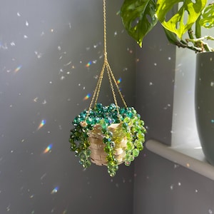 Forever Plant Beaded Plant Sun Catcher Beaded Hanging Plant Wire Crystal Plant Decor Forever Succulent Green Suncatcher