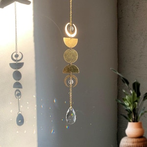 Lunar Phases Crystal Suncatcher, Moon Cycle Window Hanging Prism, Celestial Window Rainbow Light Catcher for Zen Decor, Encouragement Gift