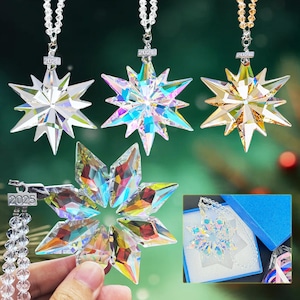 2025 Christmas Crystal Snowflake Ornament,Crystal Suncatcher,Crystal Snowflake Hanging Ornament for Xmas Tree/Car,Winter Xmas Keepsake Gifts