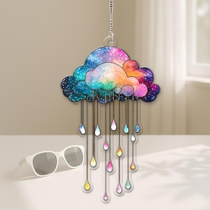 Galaxy Cloud Acrylic Suncatcher, Colorful Raindrop Window Hanging, Cosmic Home Decor, Unique Celestial Gift for Her or Him